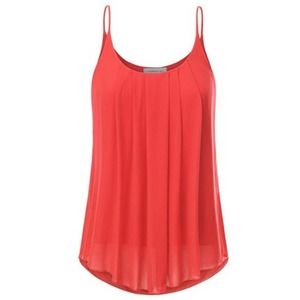 Doublju Coral Pleated Chiffon Cami Tank Top 1x